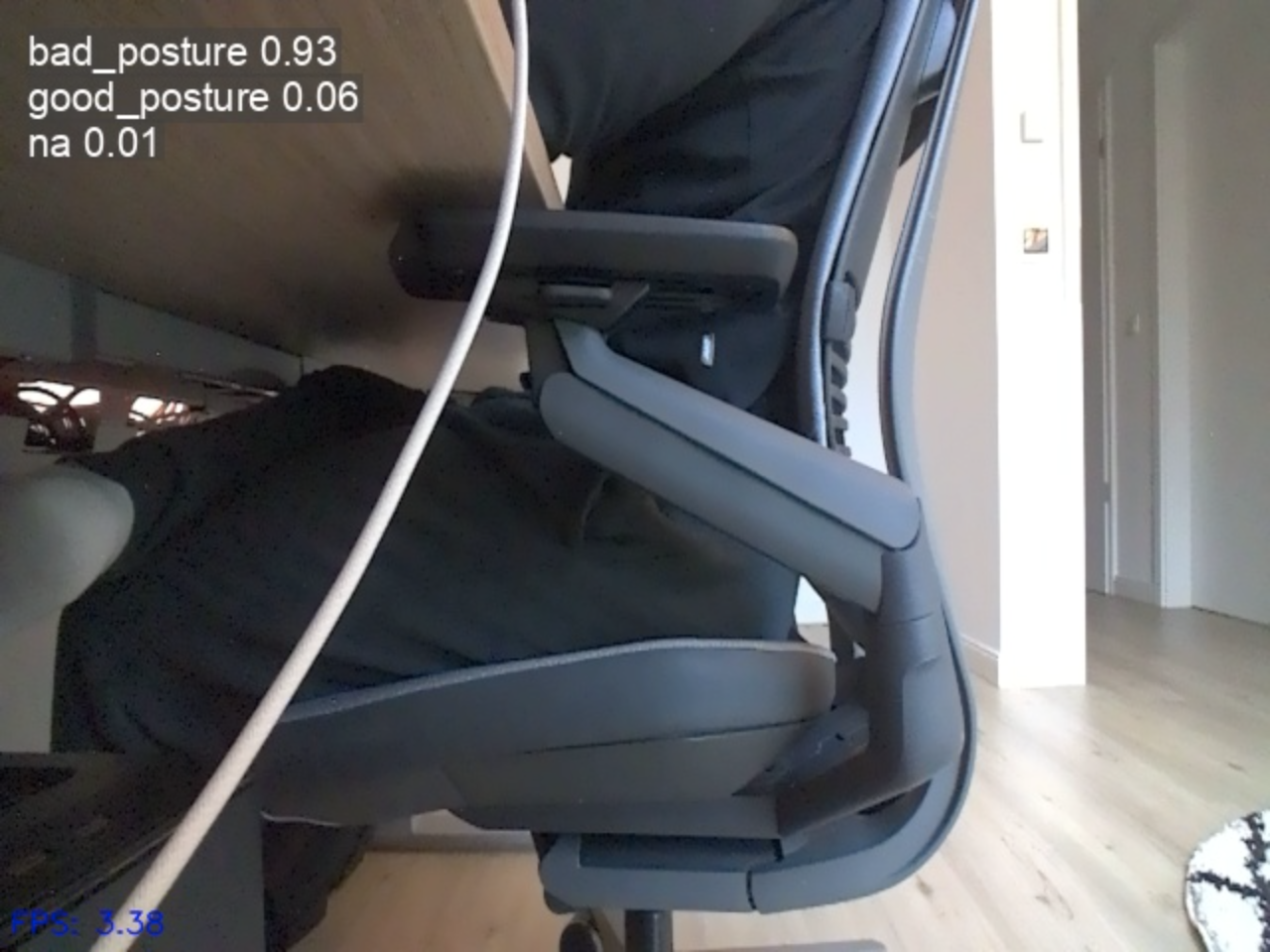 YOLO model correctly detecting bad sitting posture when sitting cross-legged